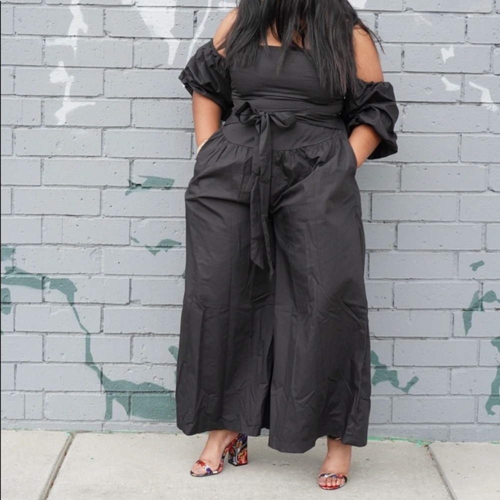Black Off The Shoulder Wide Leg Jumper